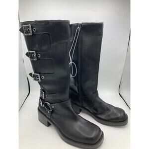 Wild Fable Womens Black Faux Leather Rebel Tall Moto Buckle Boots Size 9